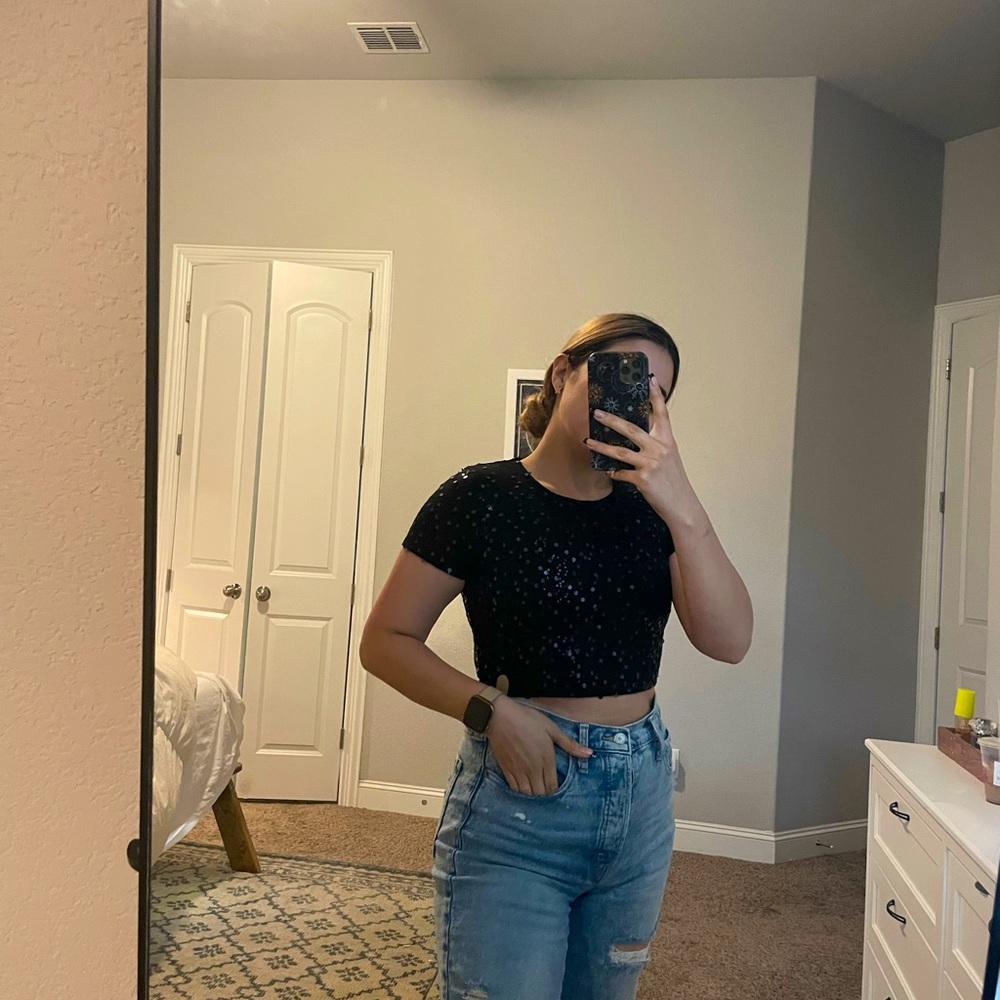 Sequin black crop top